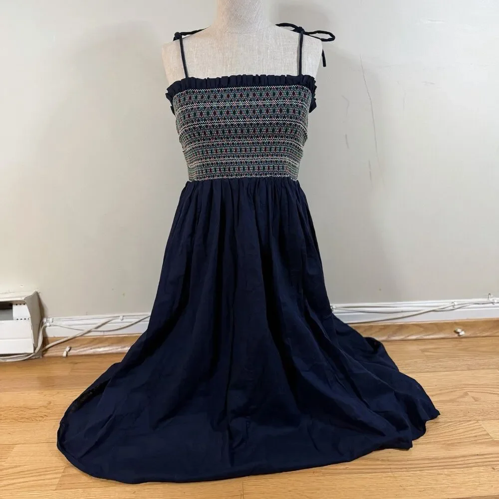 Tory Burch $358 Convertible Smocked Coverup Dress & Skirt Navy Blue M Vacation